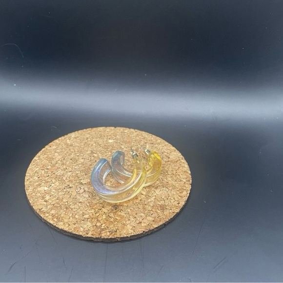 Iridescent Hoops Holographic Lucite Transparent Retro Earrings - Picture 3 of 5